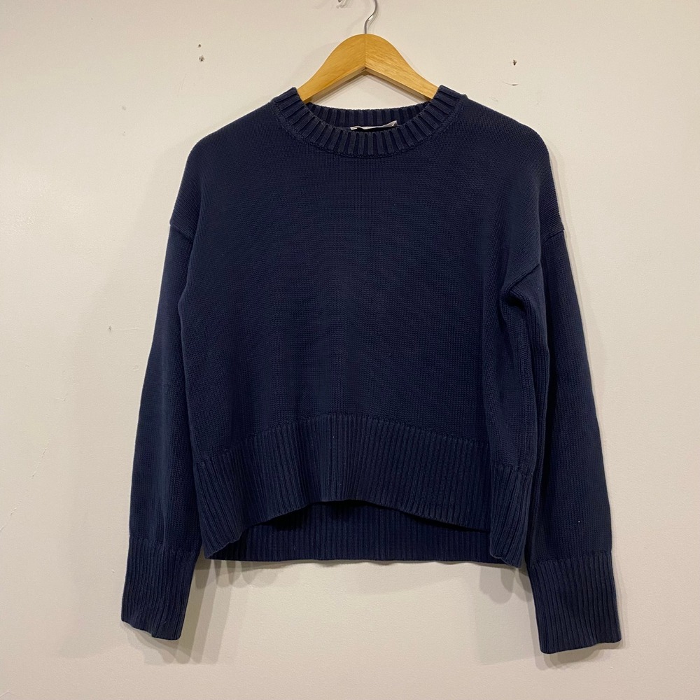 Everlane Navy Blue 100% Cotton Shaker Stitch Crewneck Old Money ChicSweater XS
